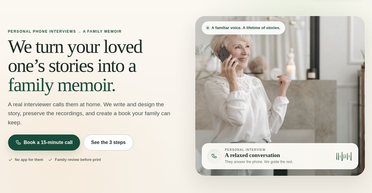 Every Story website with a family memoir service introduction