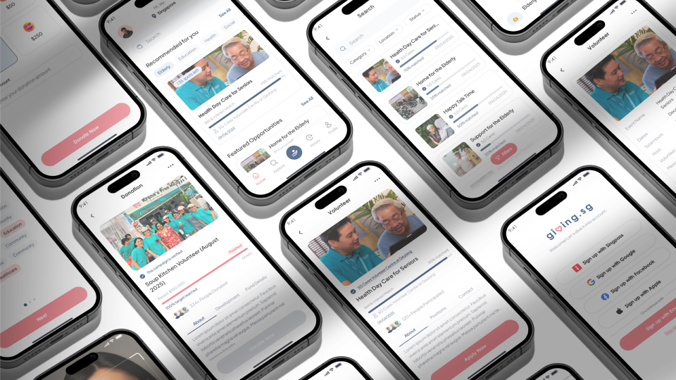 Giving.sg mobile platform mockups designed by Ninna